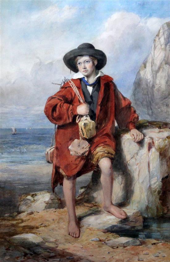 J.F. Poole (19th C.) Fisherboy on the shore, 21 x 14.5in.